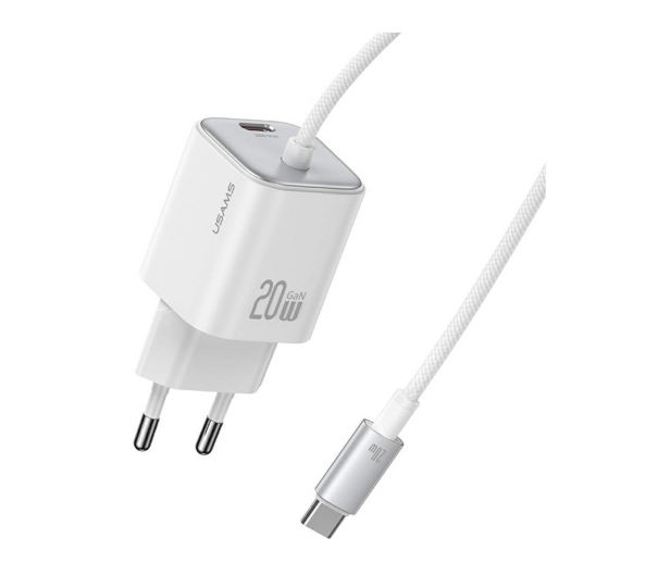 USAMS Ładowarka sieciowa 20W GaN Mini USB-C wbudowany kabel USB-C - 1490517 - zdjęcie